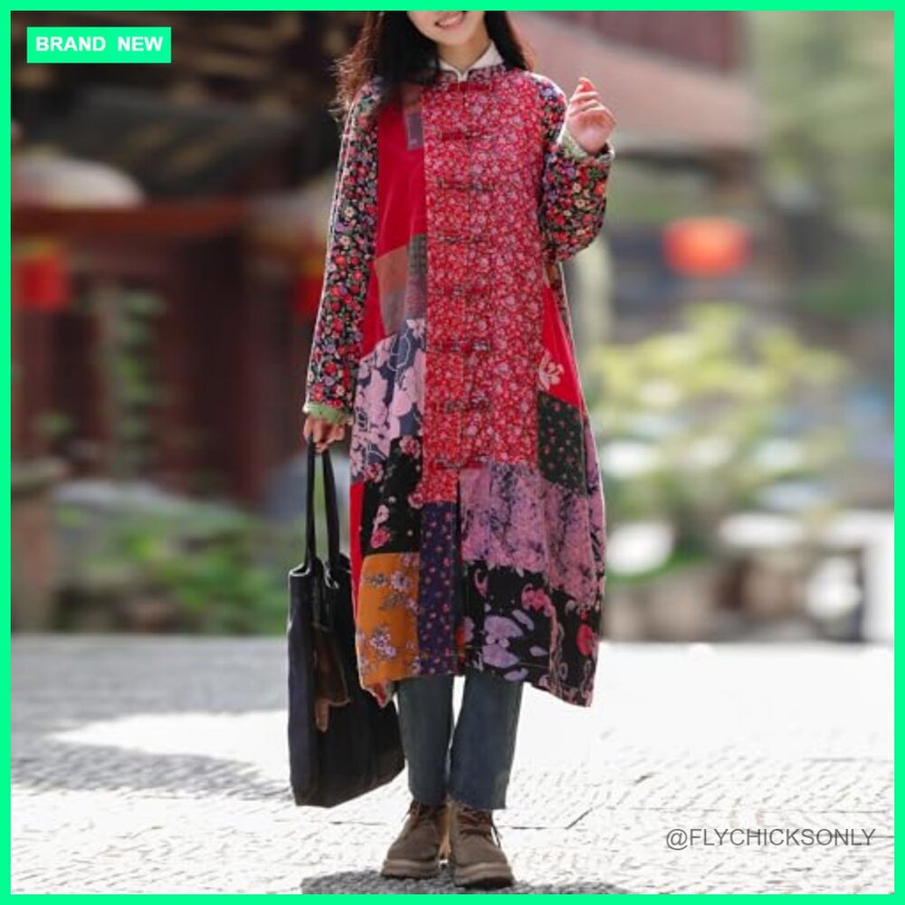 Cotton Linen Patchwork Long Jacket Casual Oversiz… - image 2